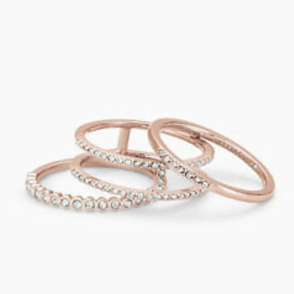 Stella & Dot | ROSEGOLD & Pavé Crystal Set of 3 Imperial Stacking Rings - Picture 2 of 8